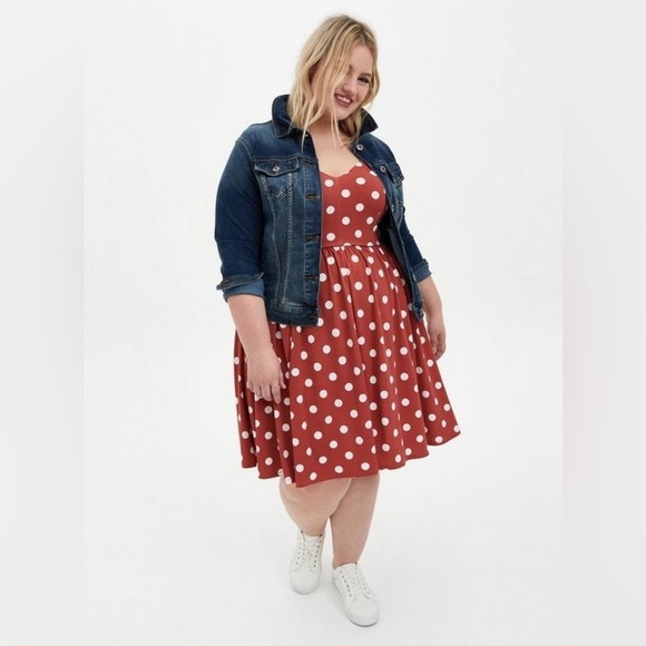 Torrid Mini Studio Knit Skater Dress Mauve Brown Polka Dot sz 3X - Picture 2 of 10